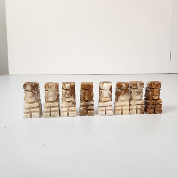 Vintage Complete 32 Piece Aztec Mexico Chess Set Carved Stone Marble Quartz 70s - Picture 5 of 8